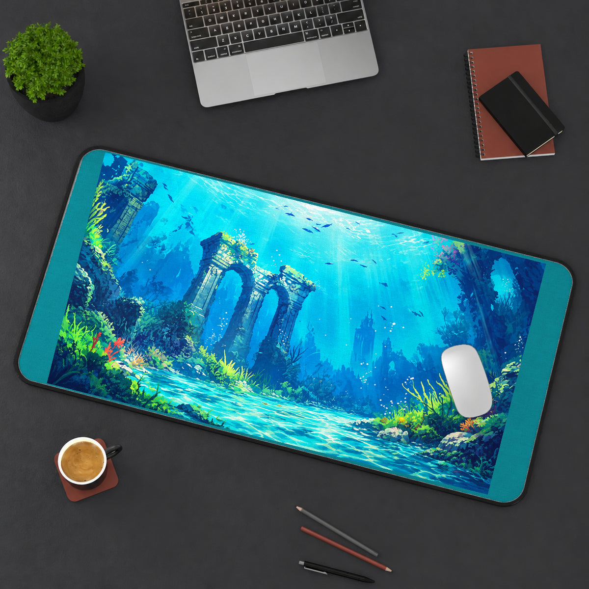 Sunken Temple Under Blue Water desk mat — product mockup 3