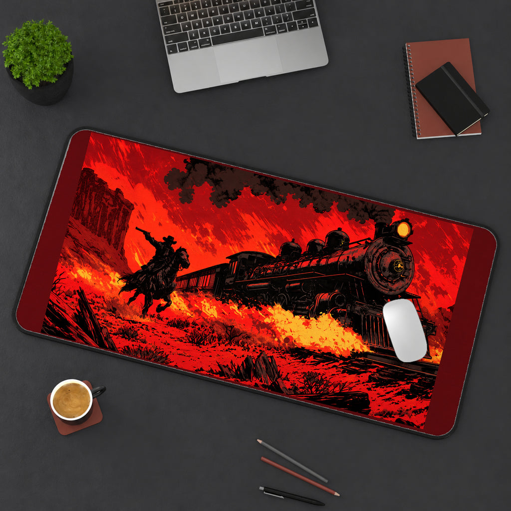Outlaw Rider and Steam Train desk mat — product mockup 3