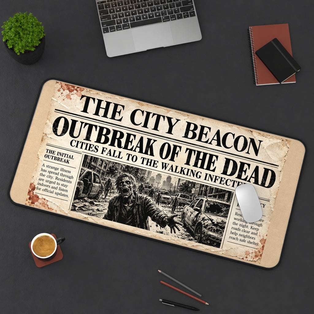 Zombie Outbreak Newspaper desk mat — product mockup 3