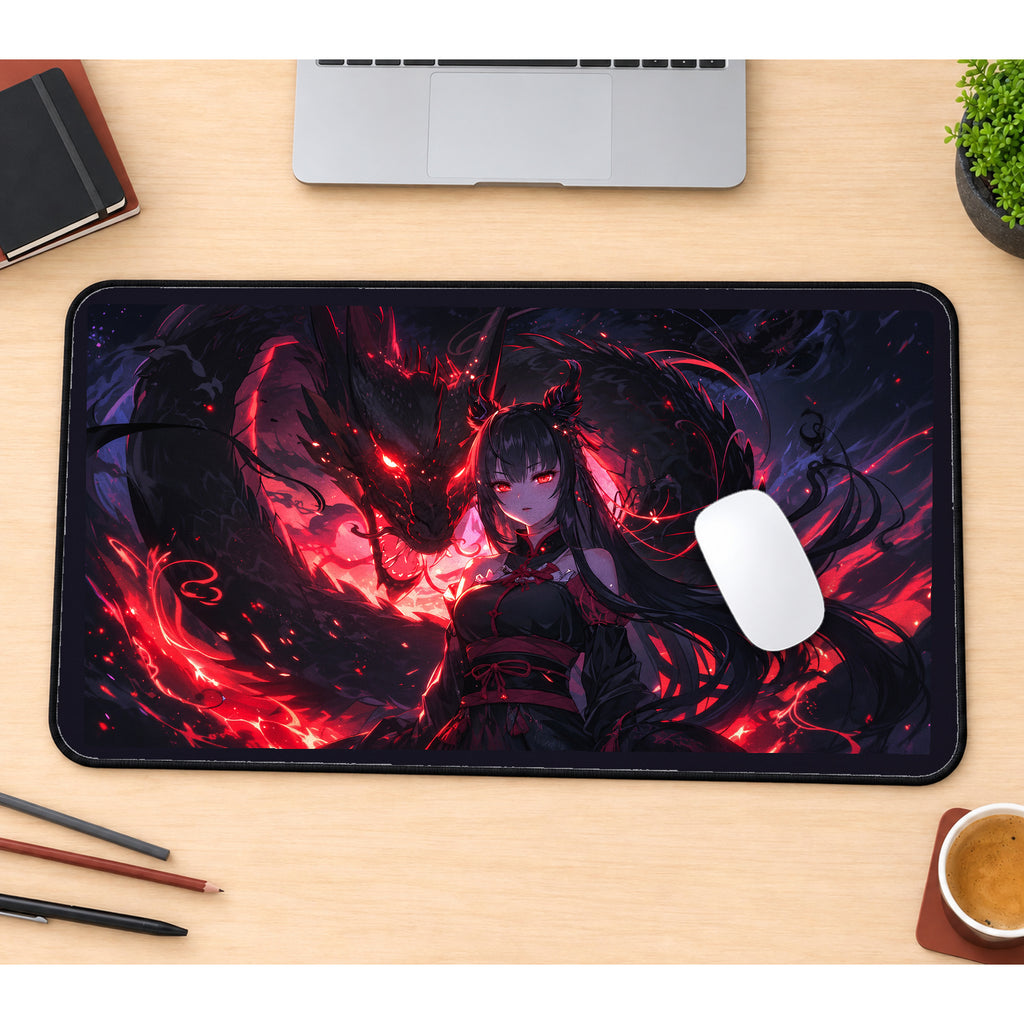 Red Dragon and Anime Warrior desk mat — product mockup 1