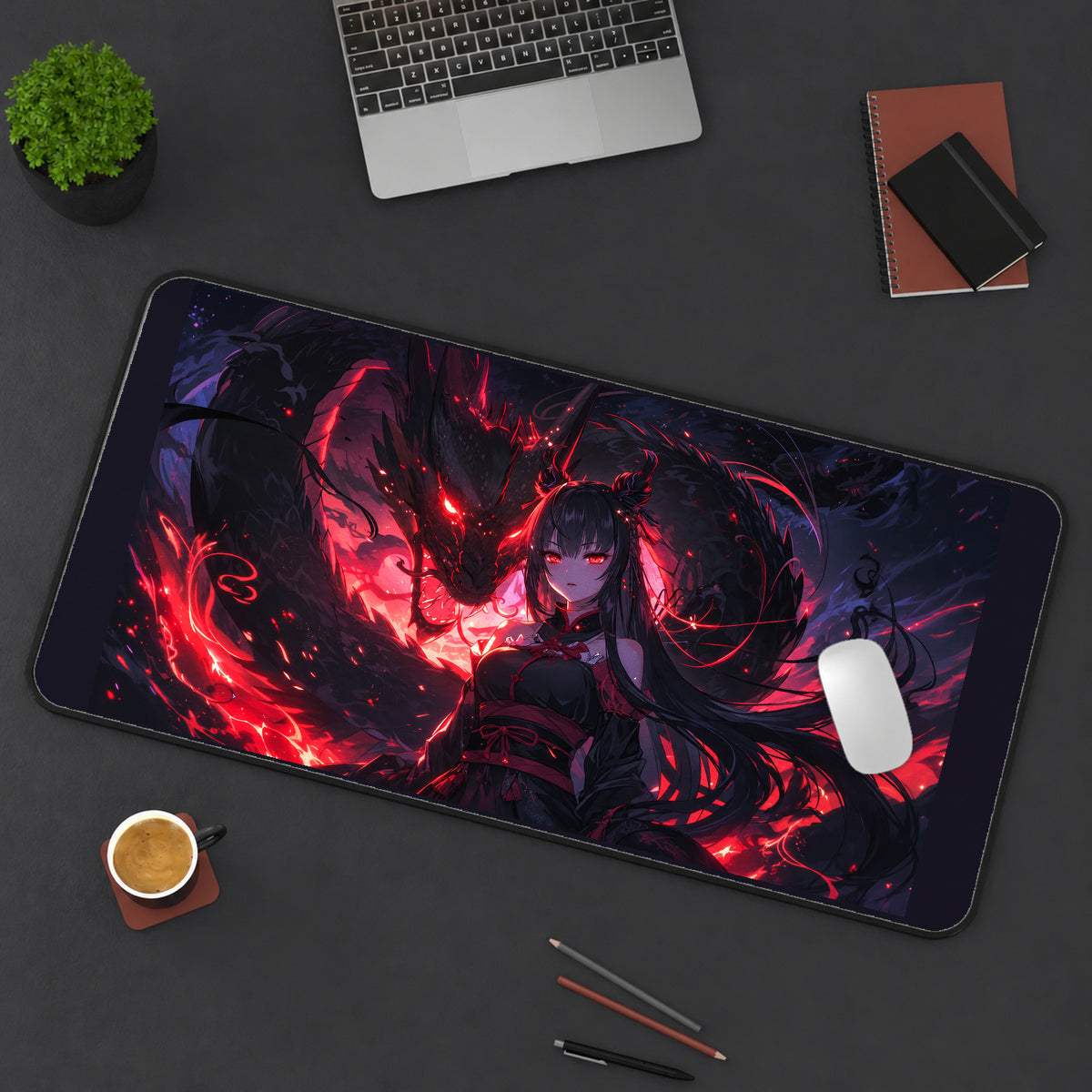 Red Dragon and Anime Warrior desk mat — product mockup 3