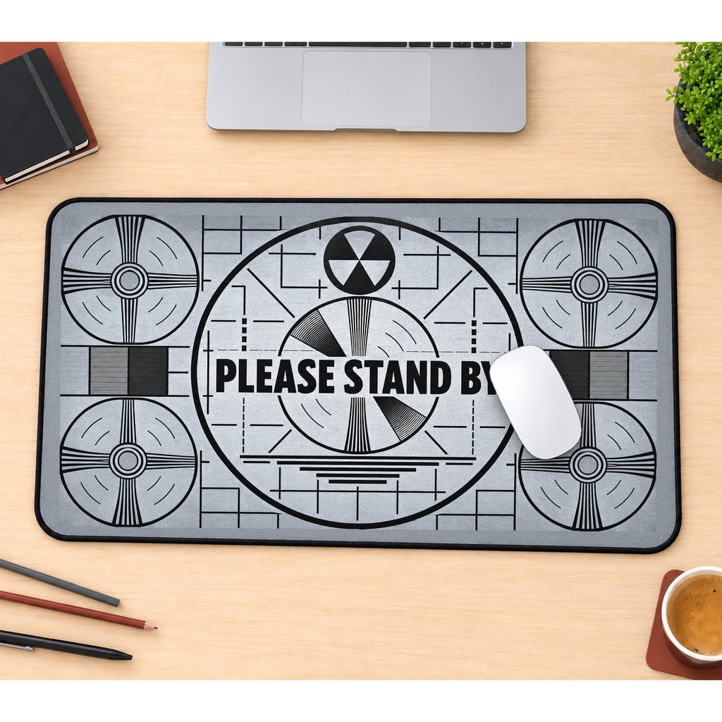 Please Stand By Test Pattern desk mat — product mockup 1