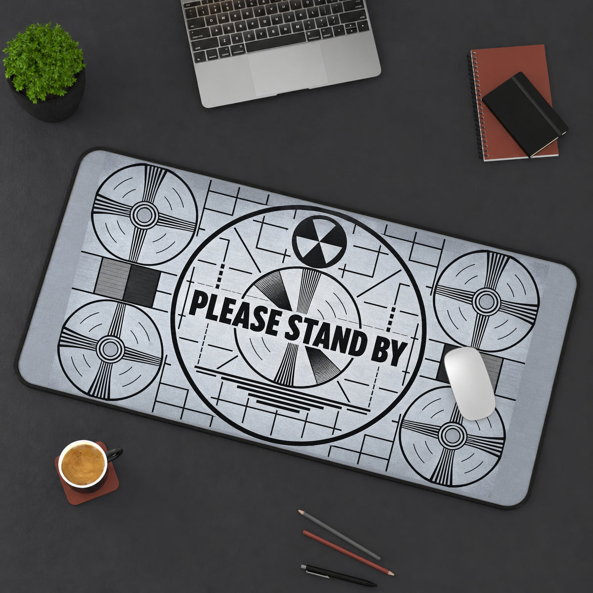 Please Stand By Test Pattern desk mat — product mockup 3