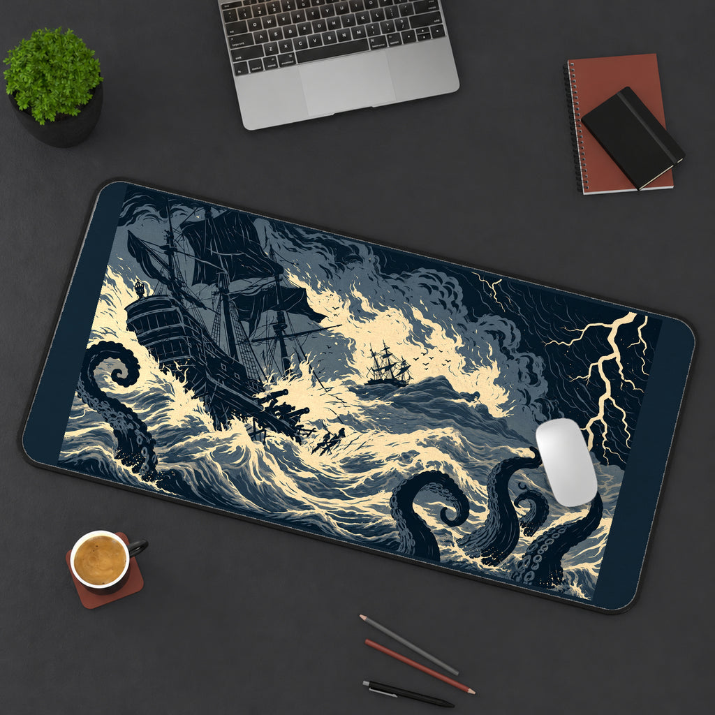 Stormy Pirate Ship and Kraken desk mat — product mockup 3