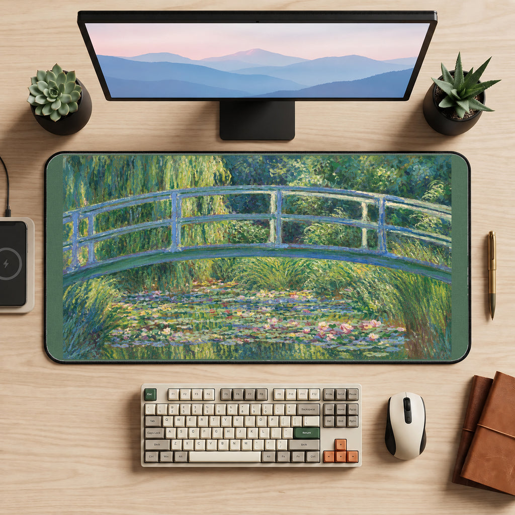Garden Bridge over Lily Pond desk mat — product mockup 2