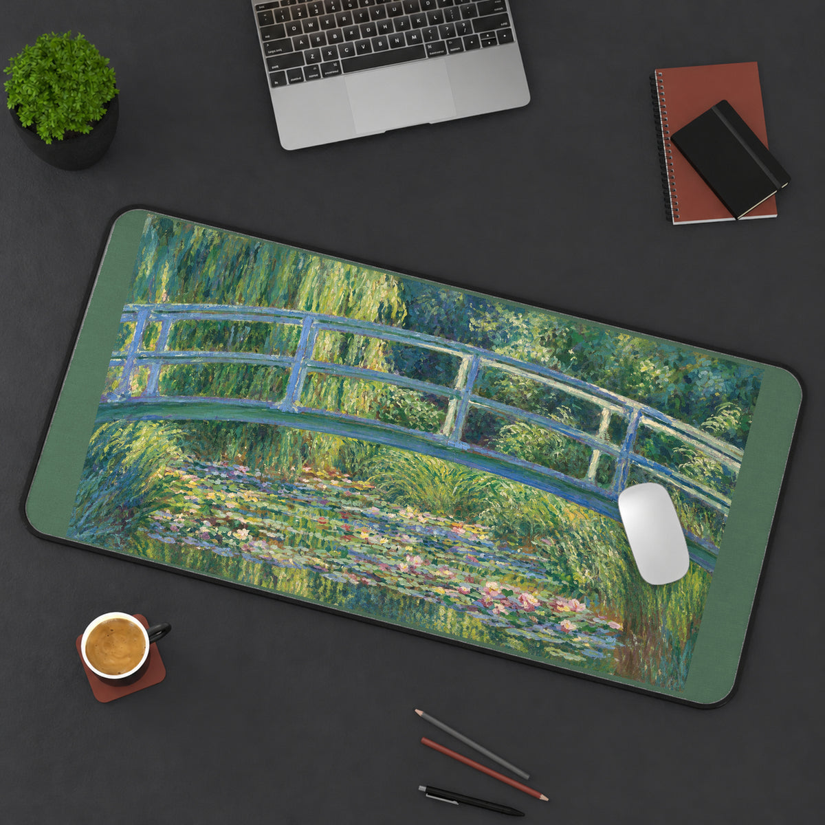 Garden Bridge over Lily Pond desk mat — product mockup 3