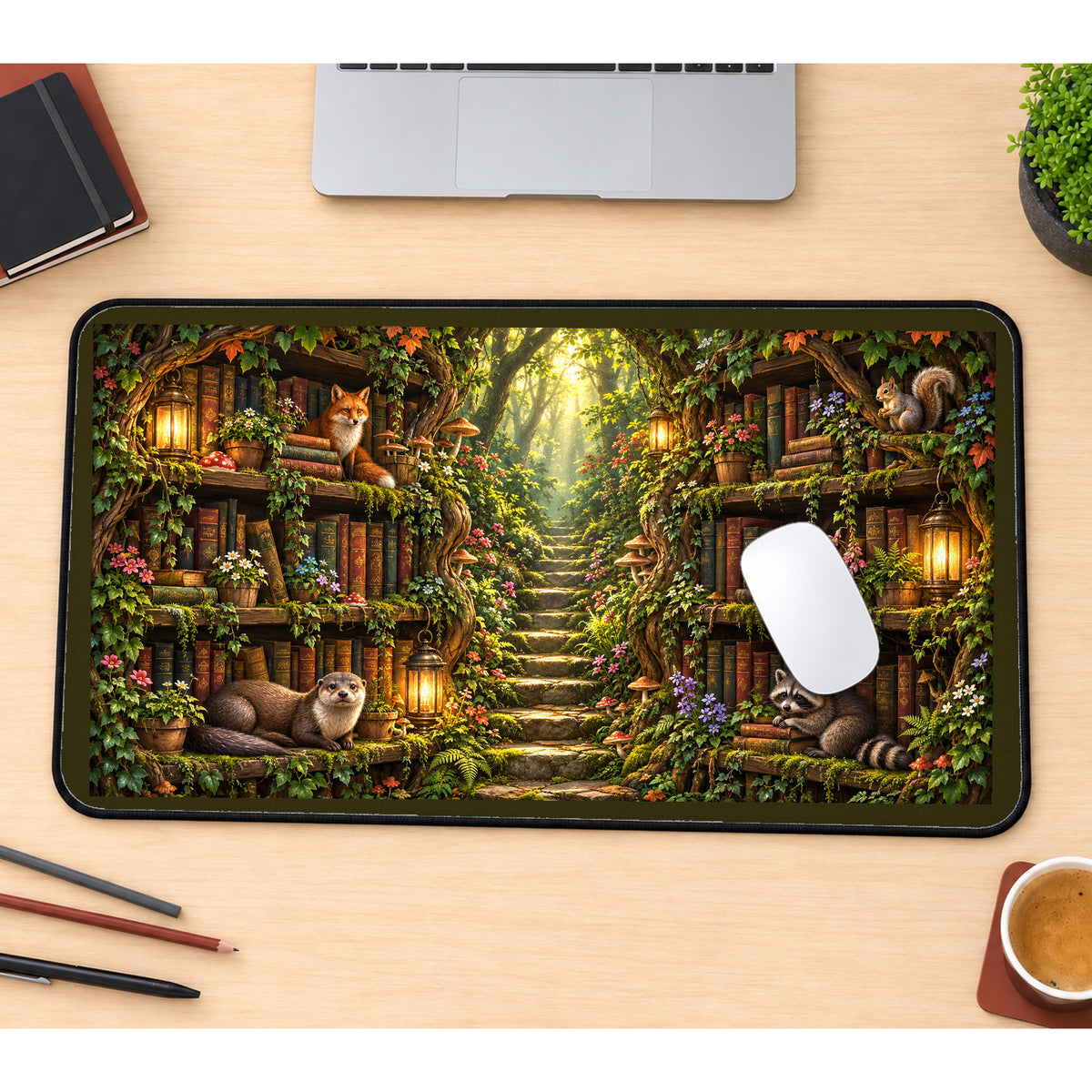 Enchanted Woodland Library desk mat — product mockup 1