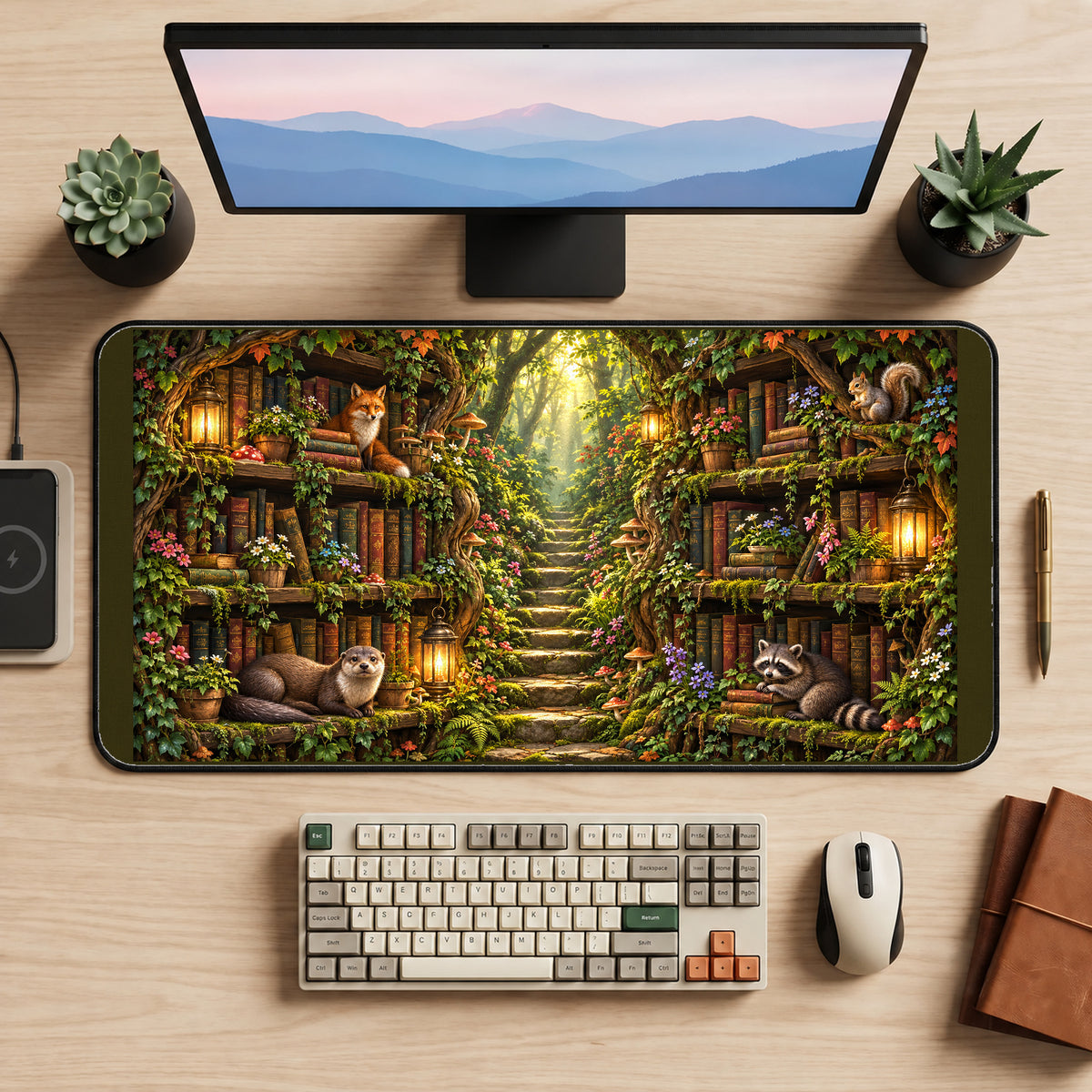 Enchanted Woodland Library desk mat — product mockup 2