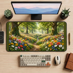Sunlit Forest Wildflower Path desk mat — product mockup 2