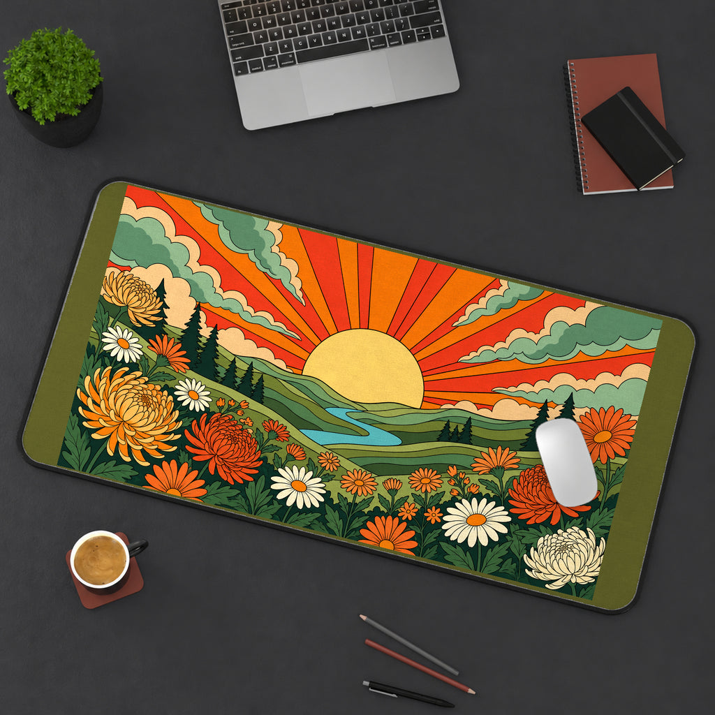 Retro Sunset Wildflower Valley desk mat — product mockup 3