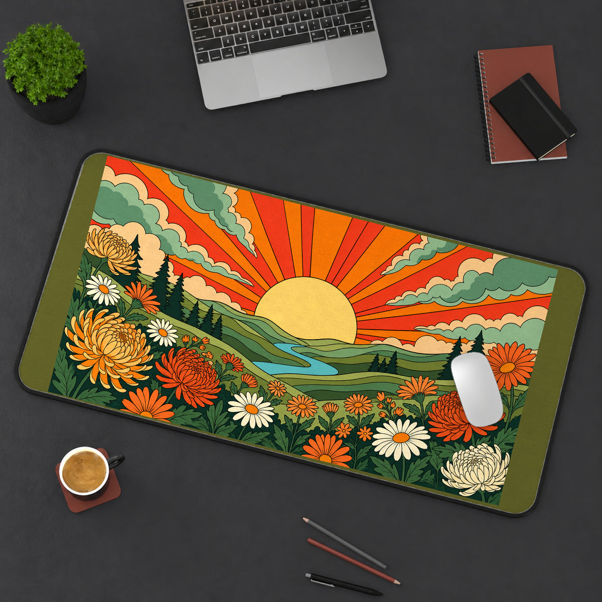 Retro Sunset Wildflower Valley desk mat — product mockup 3