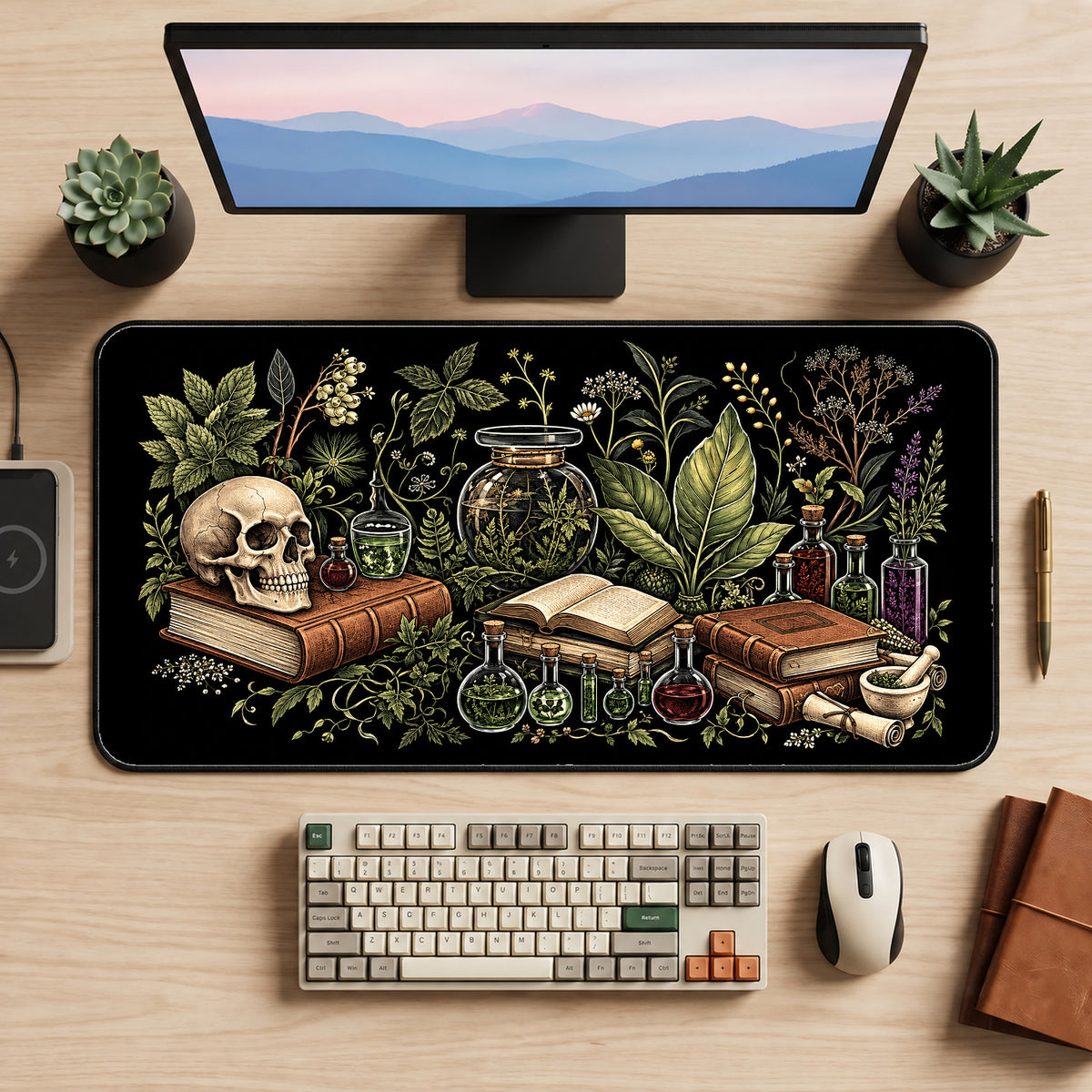 Gothic Apothecary Books and Skull desk mat — product mockup 2