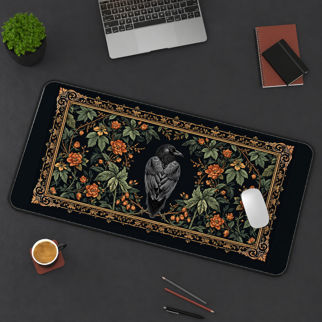 Black Raven Botanical Tapestry desk mat — product mockup 3