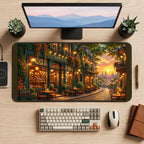 Parisian Flower Cafe at Sunset desk mat — product mockup 2