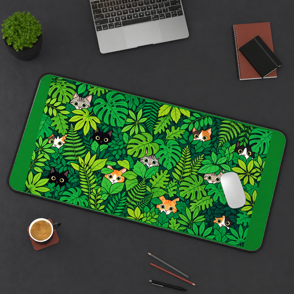 Peeking Cats in Green Leaves desk mat — product mockup 3
