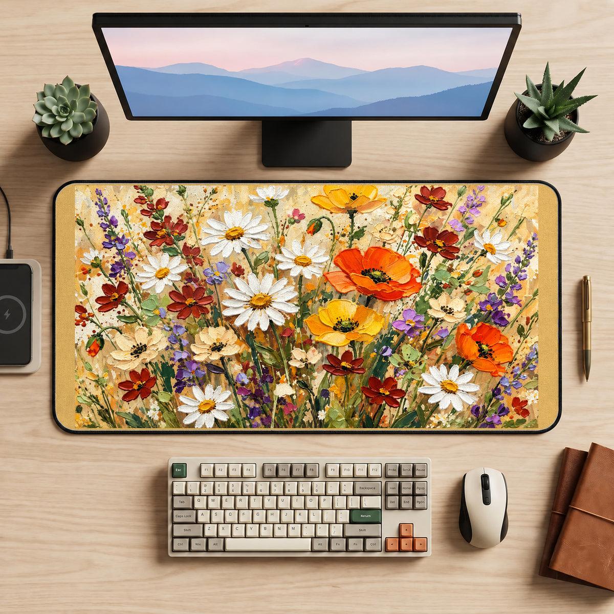 Painterly Meadow Wildflowers desk mat — product mockup 2
