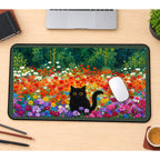 Black Cat in a Poppy Meadow desk mat — product mockup 1