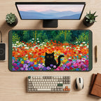 Black Cat in a Poppy Meadow desk mat — product mockup 2
