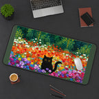 Black Cat in a Poppy Meadow desk mat — product mockup 3