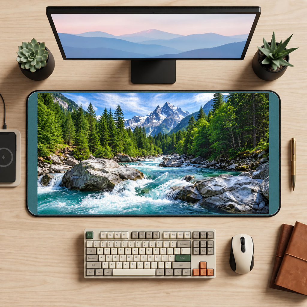 Rocky Mountain River Rapids desk mat — product mockup 2