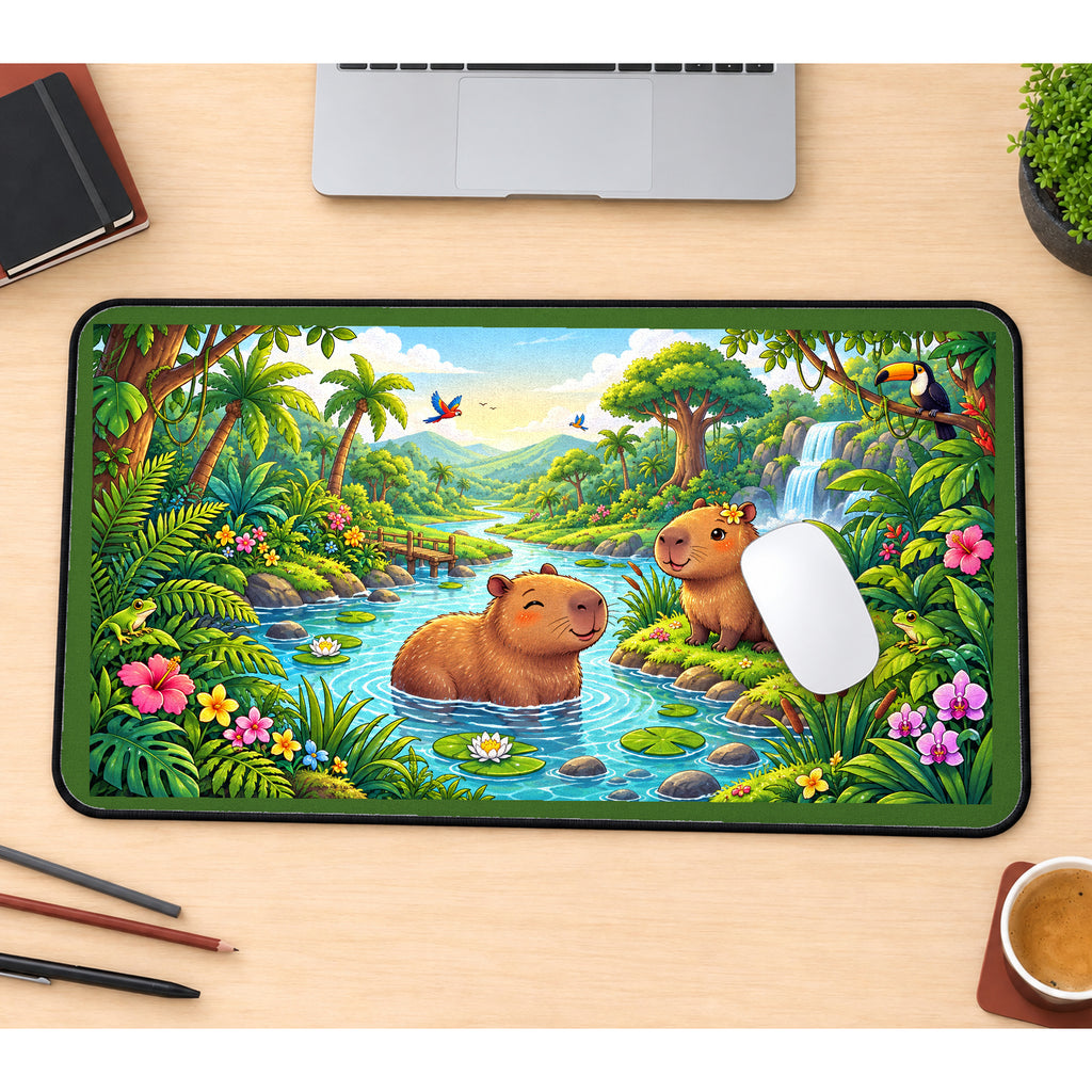 Capybaras at a Jungle River desk mat — product mockup 1