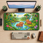 Capybaras at a Jungle River desk mat — product mockup 2
