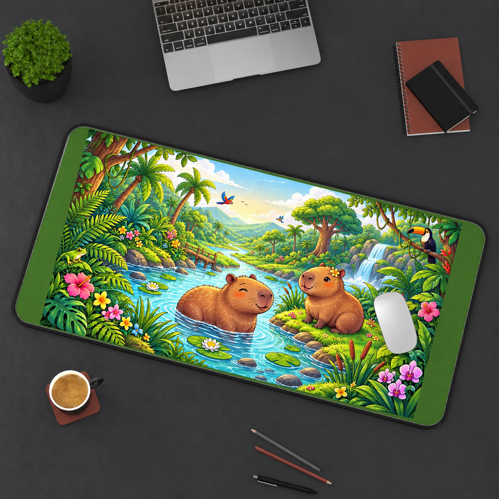 Capybaras at a Jungle River desk mat — product mockup 3