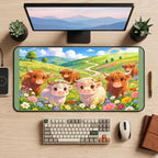Highland Cow Flower Meadow desk mat — product mockup 2