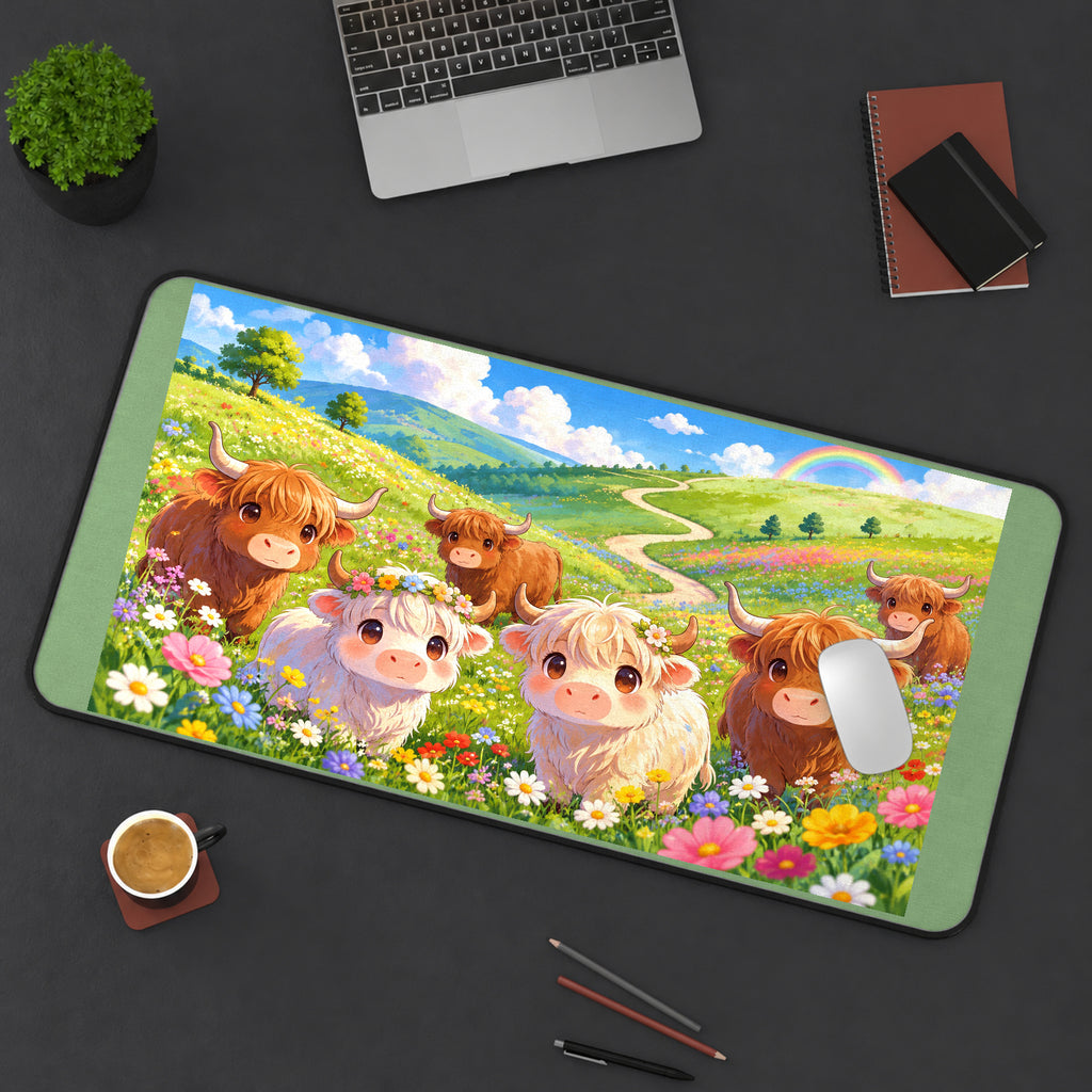 Highland Cow Flower Meadow desk mat — product mockup 3