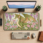 Green Dragon and Wisteria Glass Art desk mat — product mockup 2