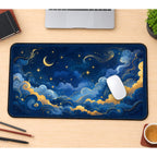 Blue and Gold Celestial Clouds desk mat — product mockup 1