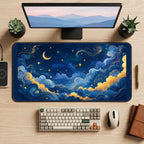 Blue and Gold Celestial Clouds desk mat — product mockup 2