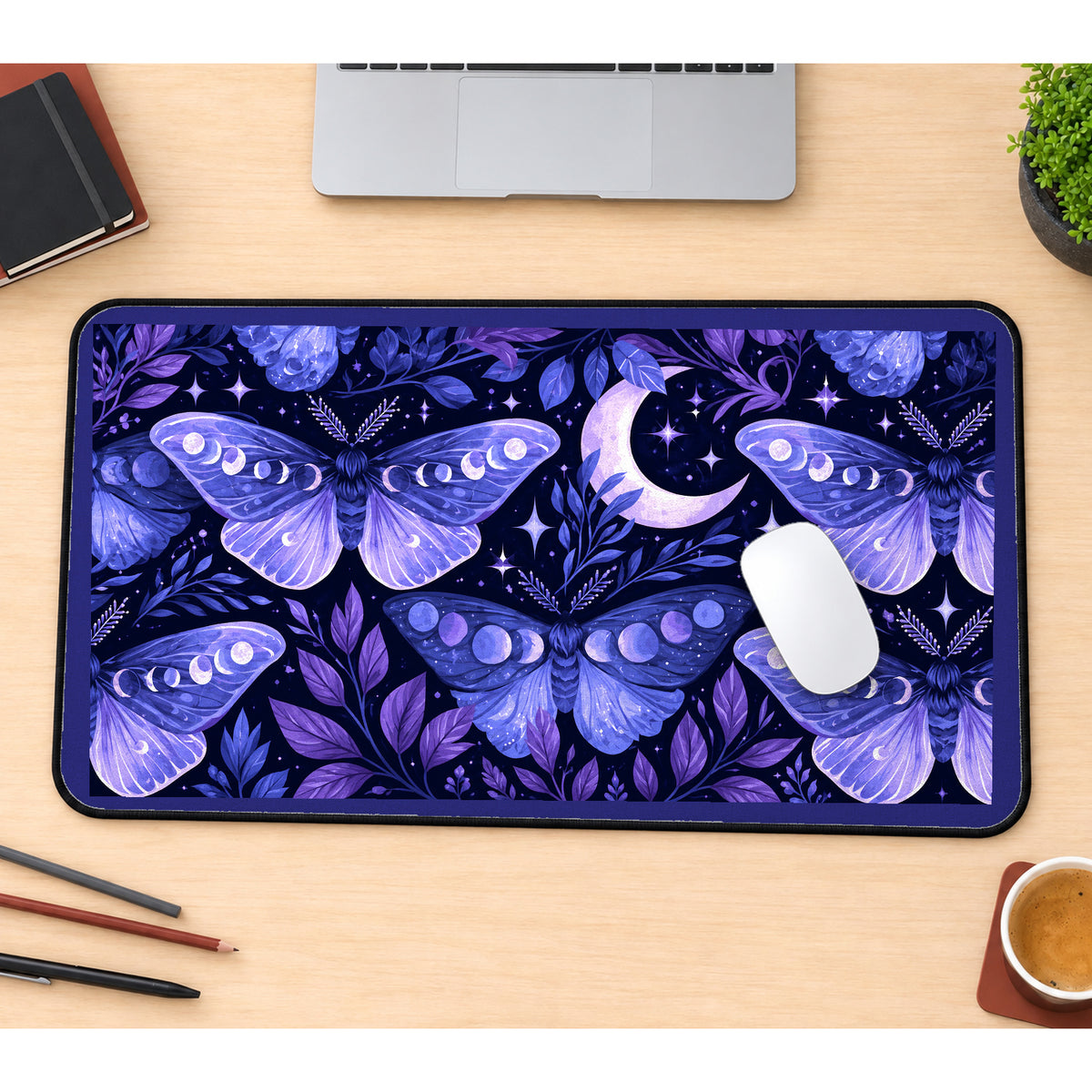 Purple Lunar Moth Garden desk mat — product mockup 1