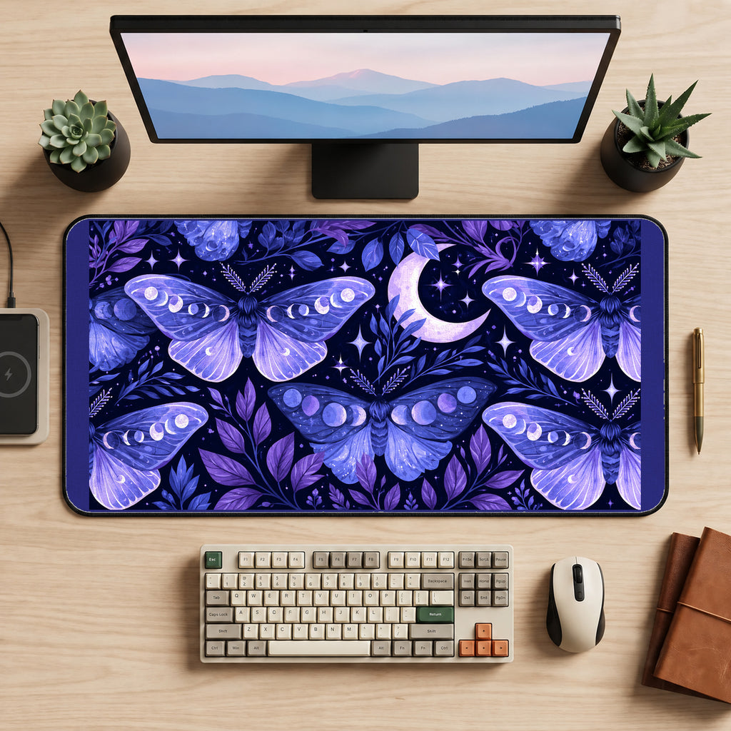 Purple Lunar Moth Garden desk mat — product mockup 2