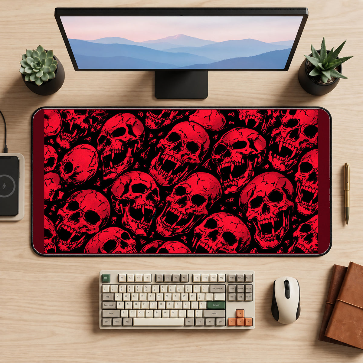 Crimson Skull Collage desk mat — product mockup 2