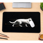 White Quantum Cat desk mat — product mockup 1