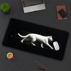White Quantum Cat desk mat — product mockup 3