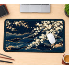 Navy Cherry Blossom Waves desk mat — product mockup 1