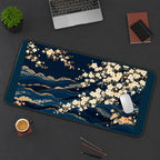 Navy Cherry Blossom Waves desk mat — product mockup 3