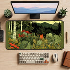 Hidden Orange Cat in Forest Leaves desk mat — product mockup 2