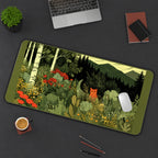 Hidden Orange Cat in Forest Leaves desk mat — product mockup 3