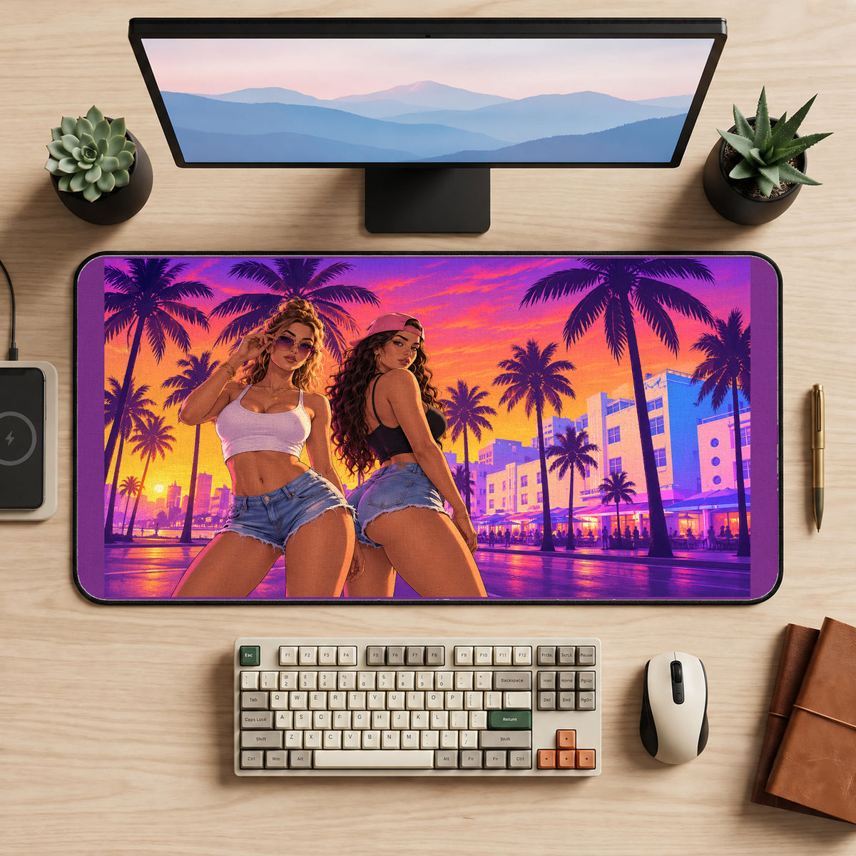 Palm City Sunset Duo desk mat — product mockup 2