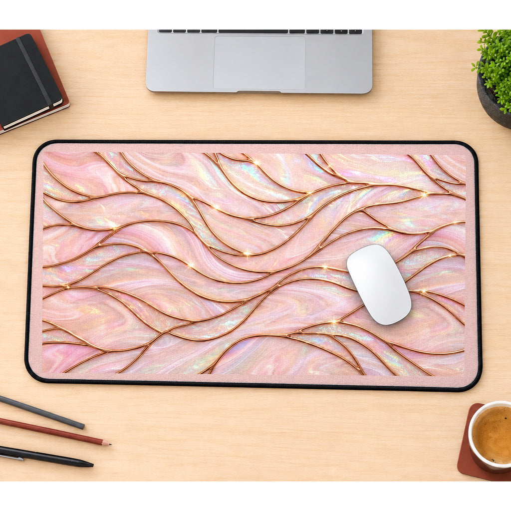 Rose Pink Iridescent Waves desk mat — product mockup 1