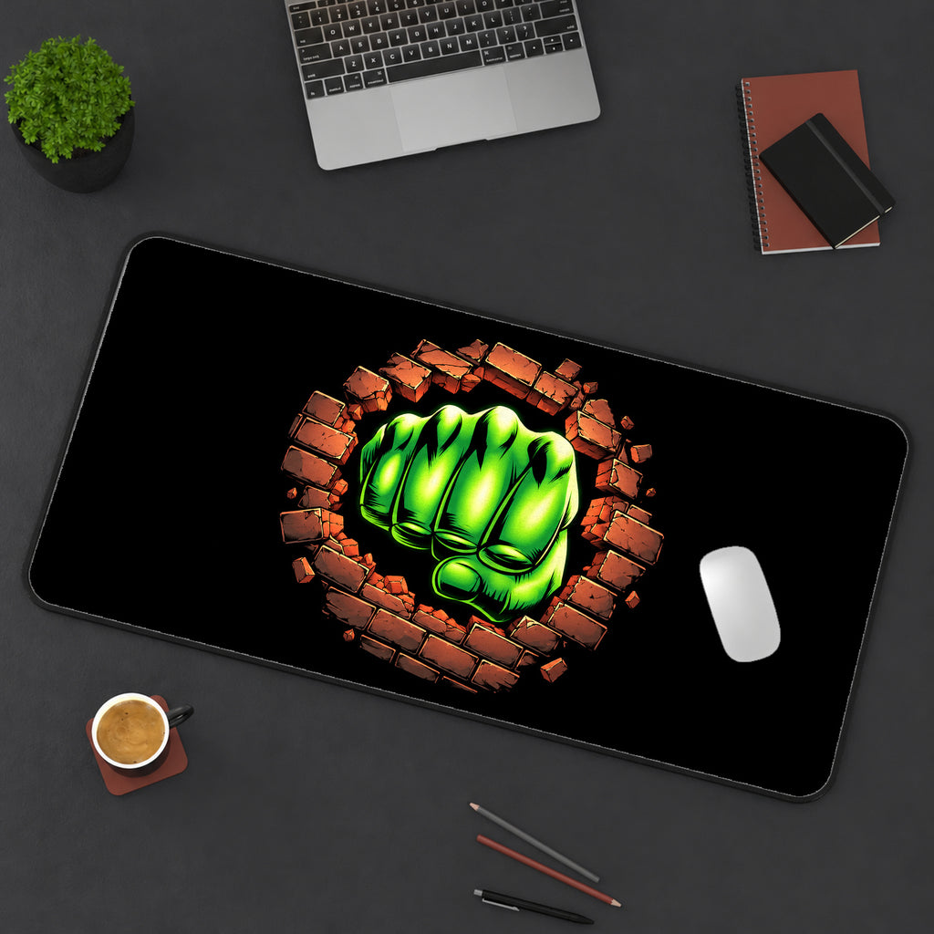 Green Fist Breaking Brick desk mat — product mockup 3