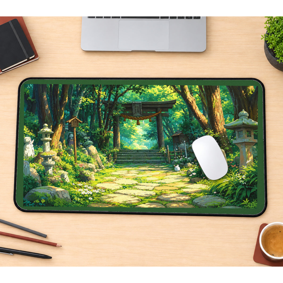 Sunlit Japanese Shrine Path desk mat — product mockup 1