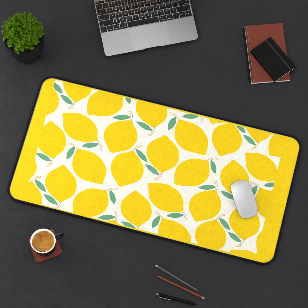 Yellow Lemon and Leaf Pattern desk mat — product mockup 3