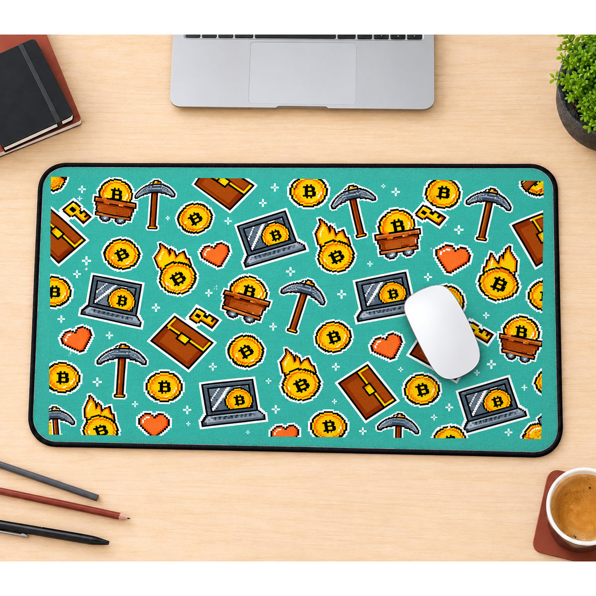 Bitcoin Miner Doodle Pattern desk mat — product mockup 1