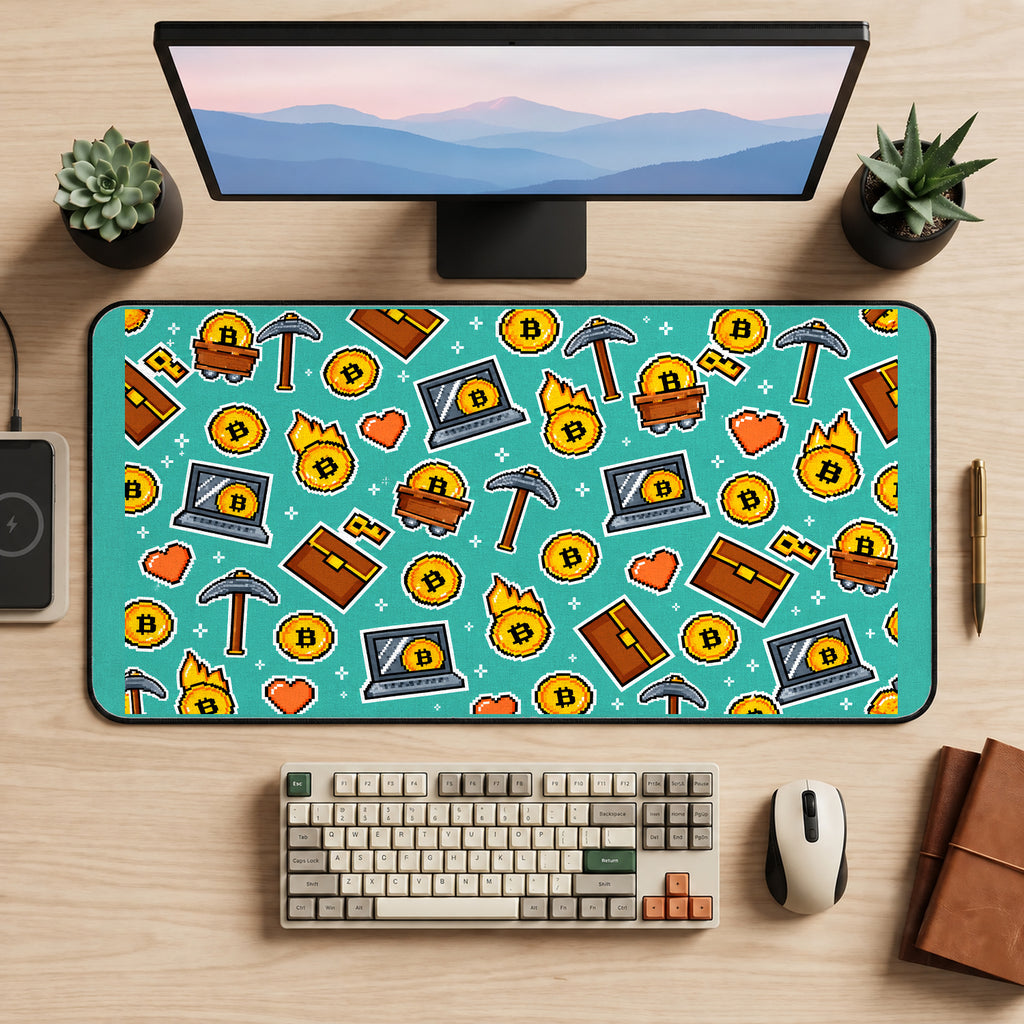 Bitcoin Miner Doodle Pattern desk mat — product mockup 2