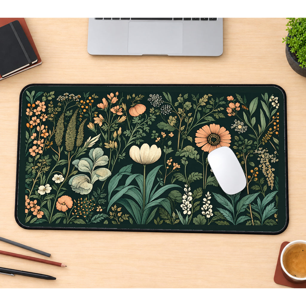 Green Cottage Garden Flowers desk mat — product mockup 1