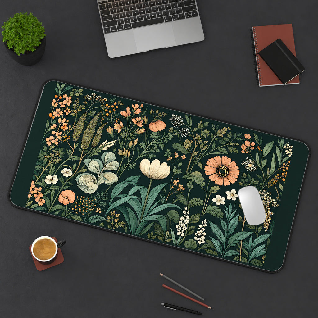 Green Cottage Garden Flowers desk mat — product mockup 3